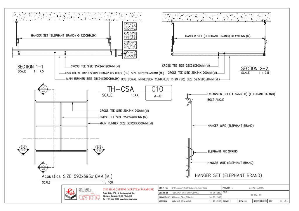 16MM. SE60x60 - IMPRESSION CLIMAPLUS RH99 BOARD WITH T-BAR 38MM. SYSTEM_TH-CSA-010