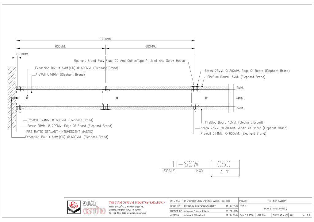 60MINS. FR - 15MM. FIREBLOC BOARD WITH PROWALL PARTITION_TH-SSW-050
