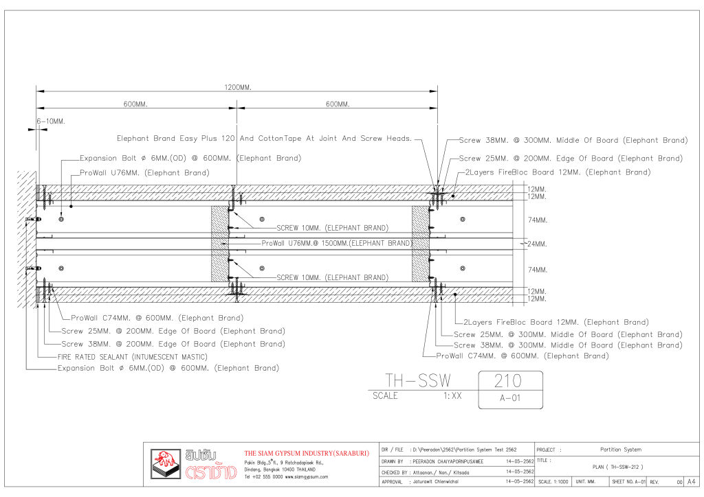 90MINS. FR - 12MM. FIREBLOC BOARD 2 LAYERS WITH TWIN PROWALL PARTITION_TH-SSW-210