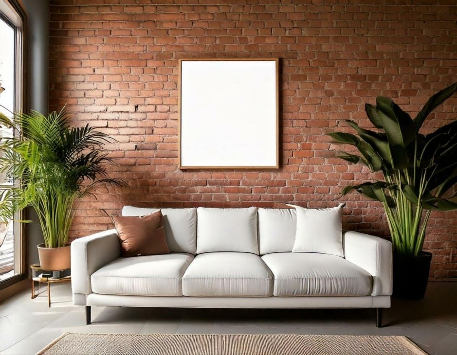 beautiful-livingroom-ideas แต่งห้องนั่งเล่นแต่งผนังด้วยอิฐบล็อกสีส้ม